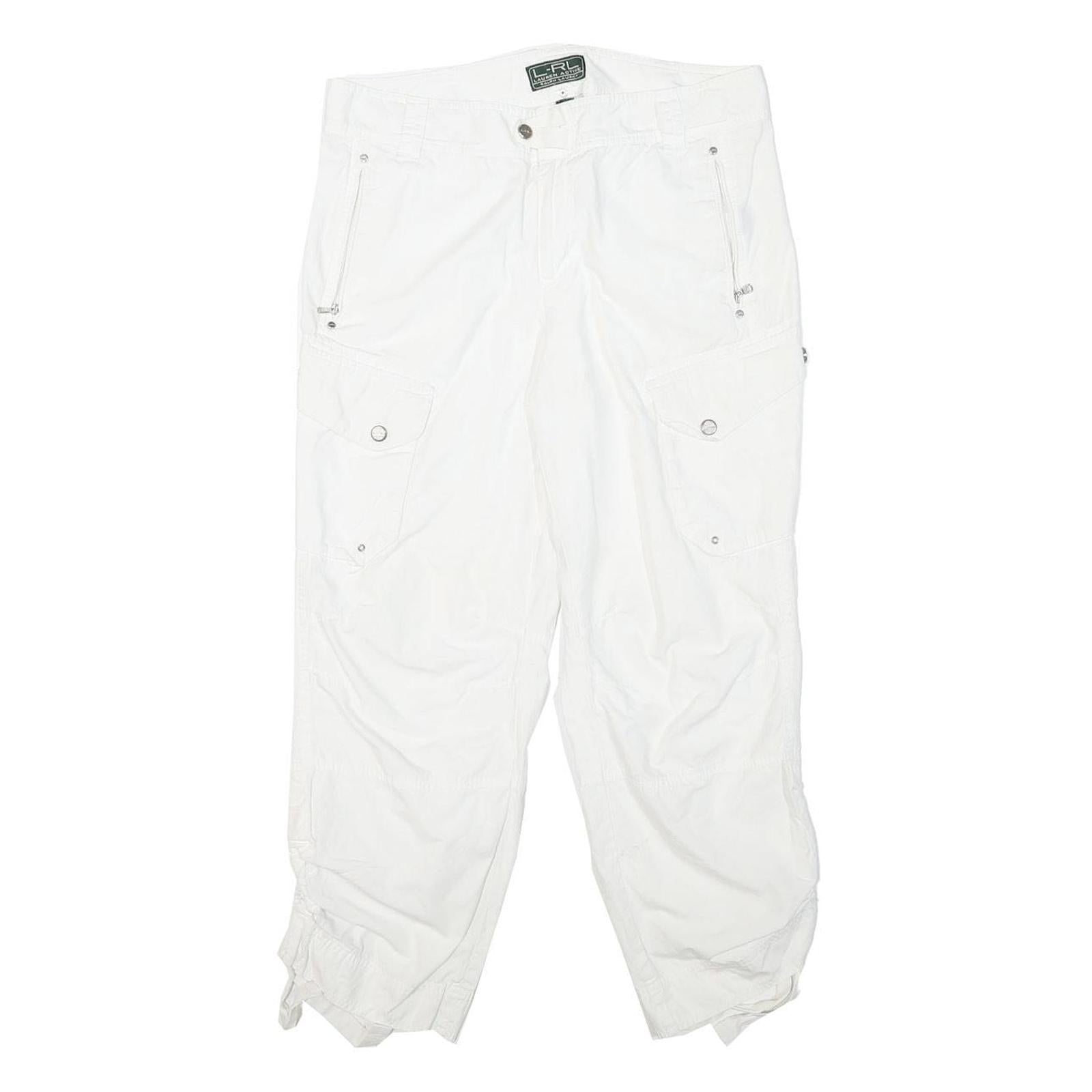 LAUREN RALPH LAUREN Womens White Cotton Blend Regular Tapered Trousers W30 L26