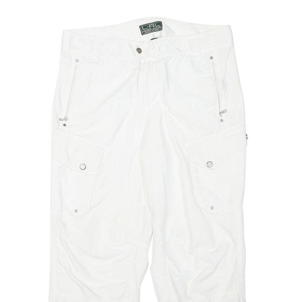 LAUREN RALPH LAUREN Womens White Cotton Blend Regular Tapered Trousers W30 L26