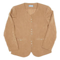 Womens Beige Cotton Blend Button Jacket S Plain Classic Stylish Retro