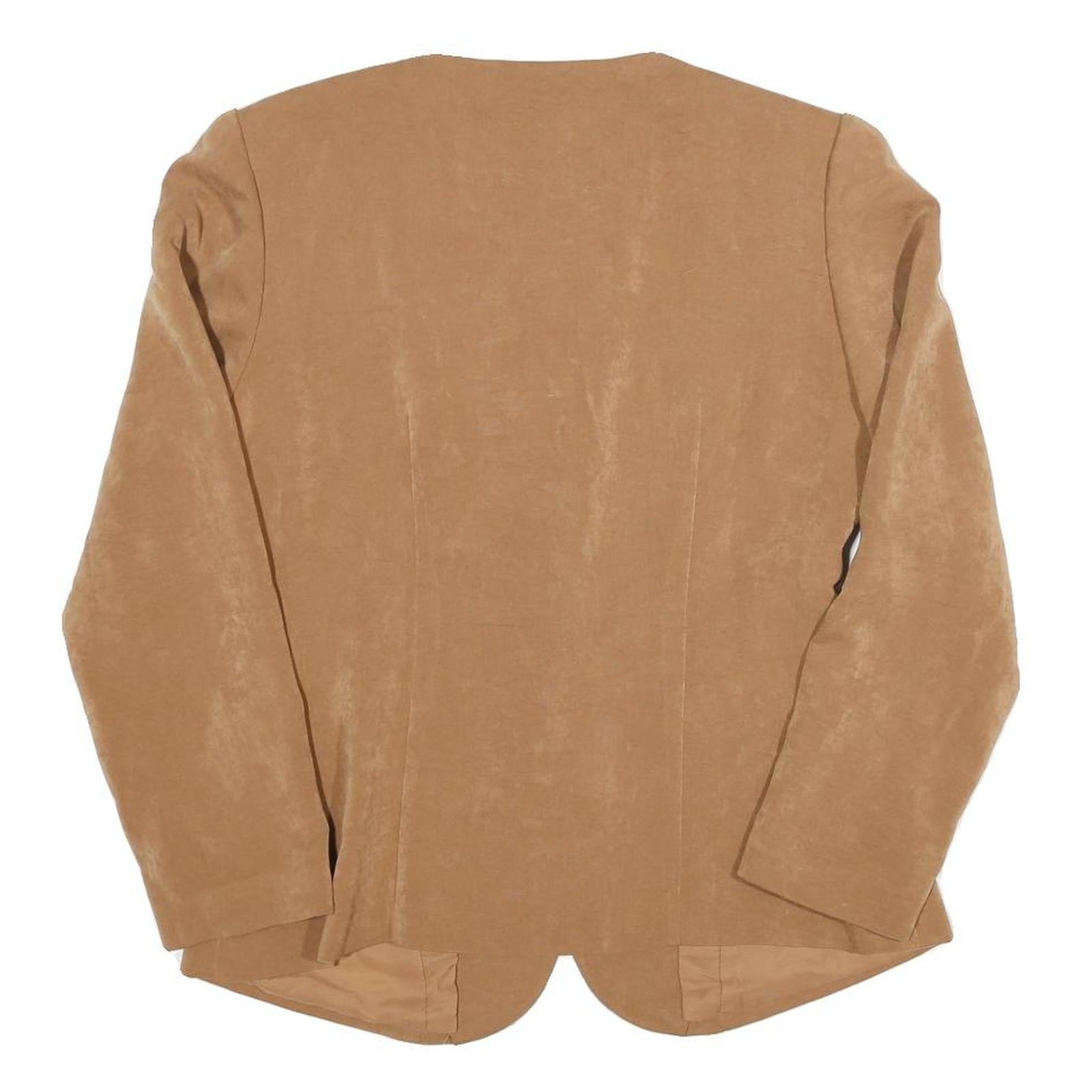 Womens Beige Cotton Blend Button Jacket S Plain Classic Stylish Retro