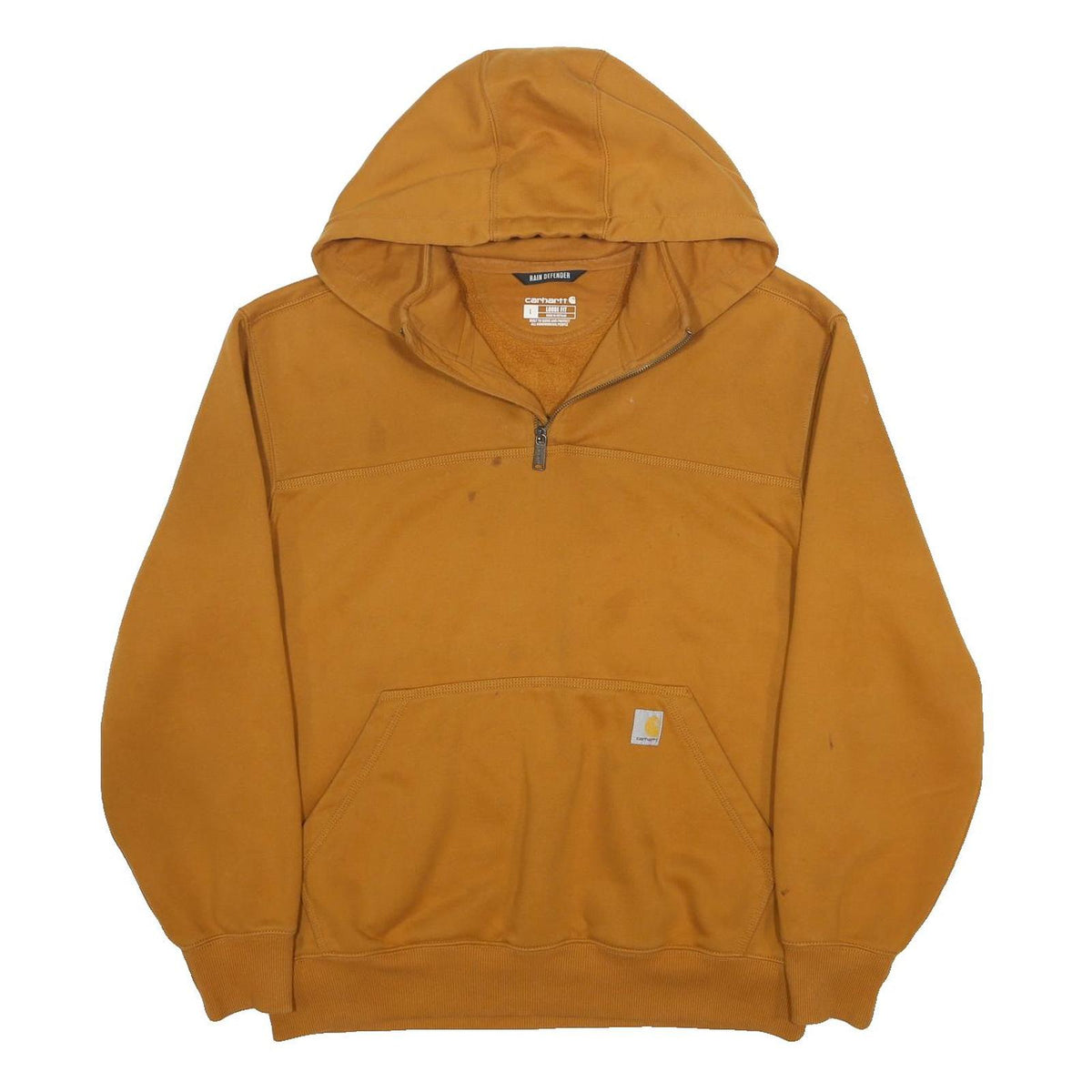 CARHARTT Mens Brown Quarter Zip Hoodie L Workwear Cotton Blend Casual