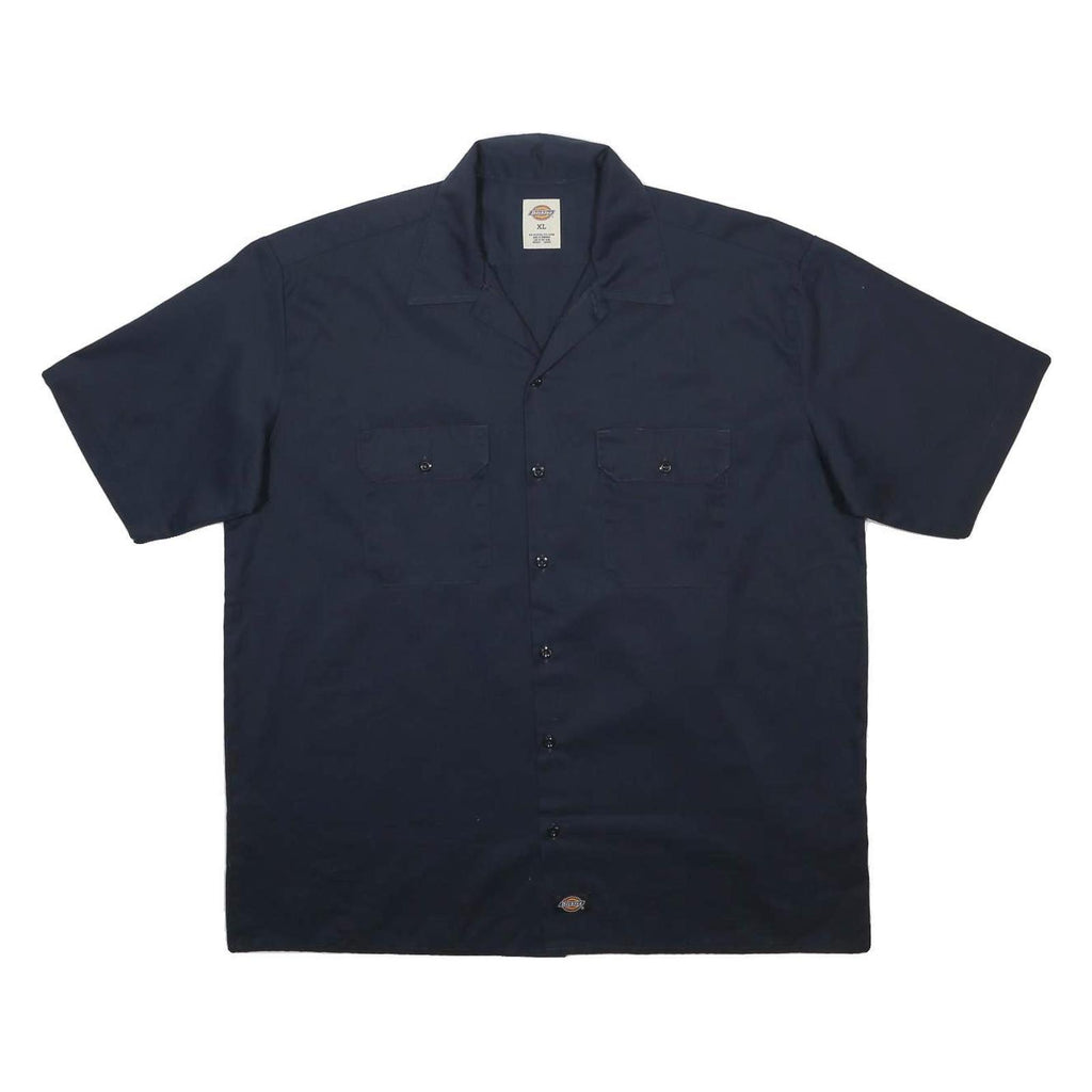 DICKIES Mens Navy Blue Work Shirt XL Cotton Blend Short Sleeve Button