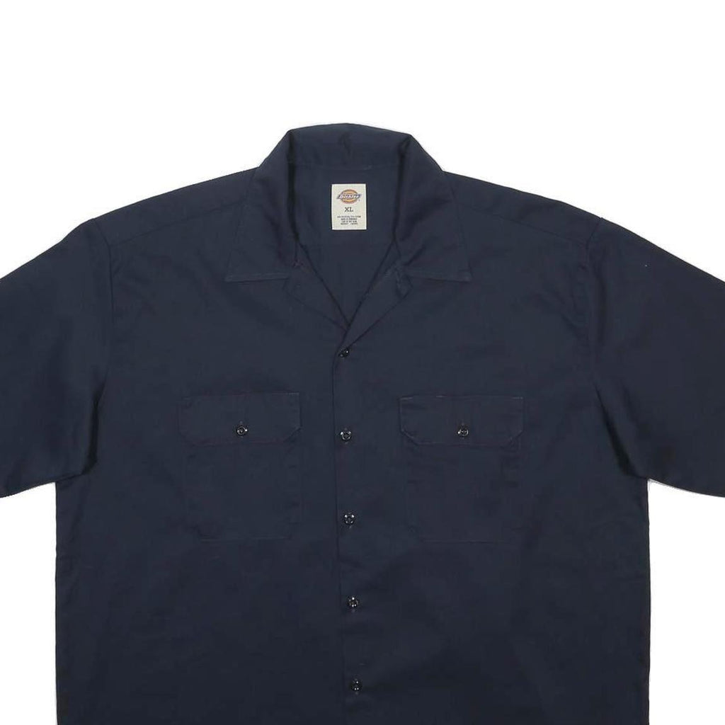 DICKIES Mens Navy Blue Work Shirt XL Cotton Blend Short Sleeve Button