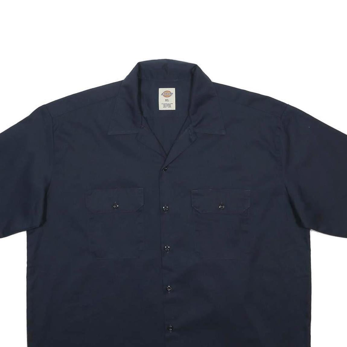 DICKIES Mens Navy Blue Work Shirt XL Cotton Blend Short Sleeve Button