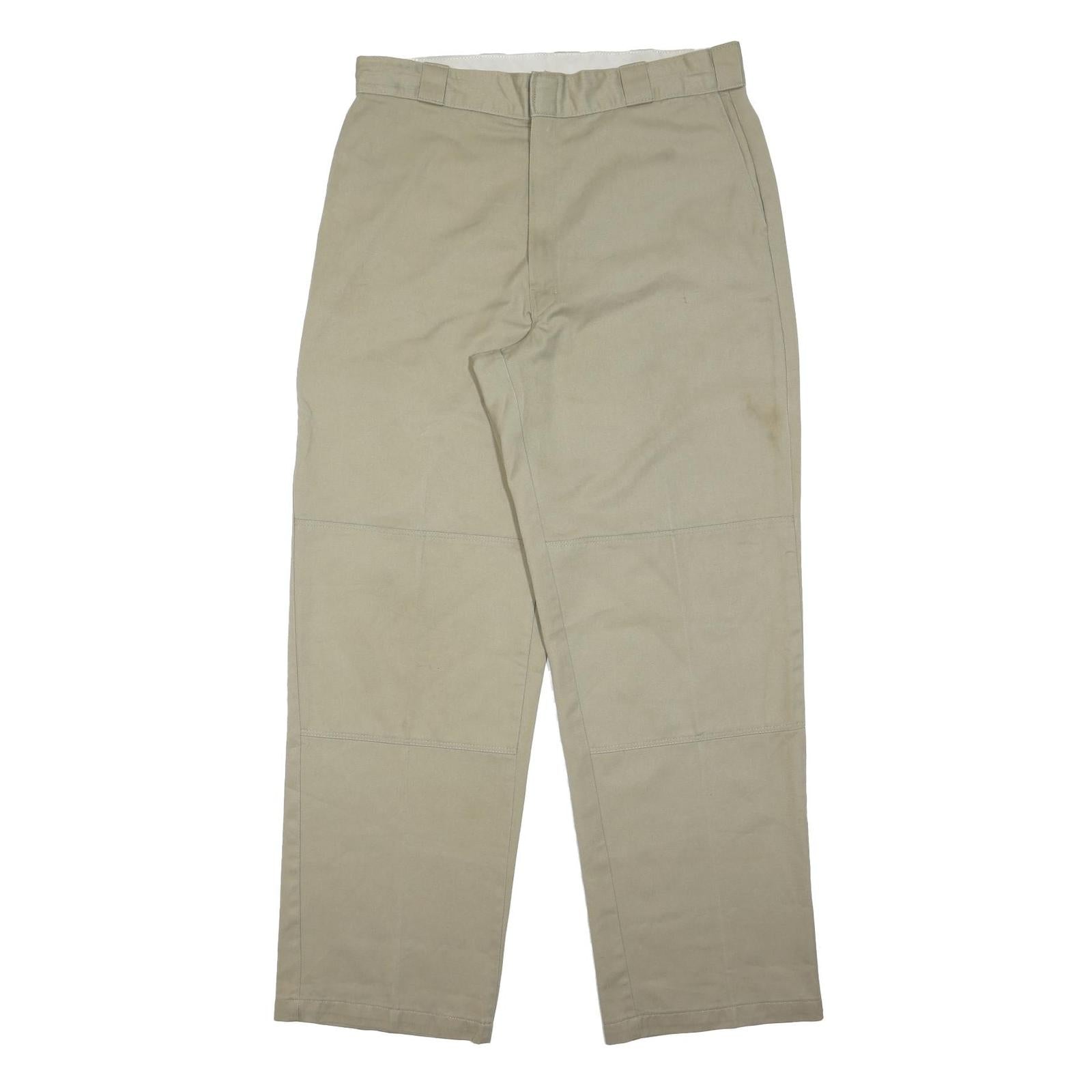 DICKIES Mens Cotton Blend Beige Regular Fit Straight Leg Trousers W34 L32