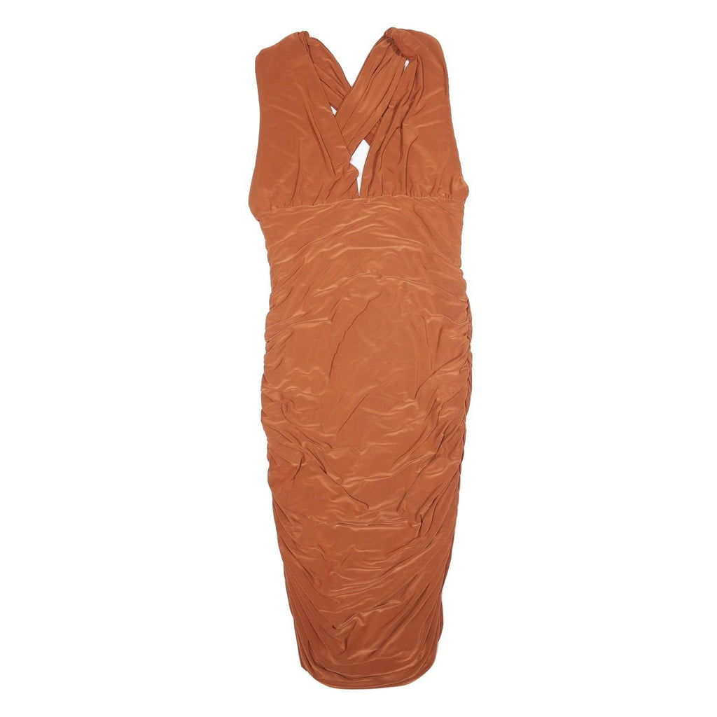 PINK BOUTIQUE Womens Rust Orange Bodycon Woven Sleeveless Midi Dress L Ruched