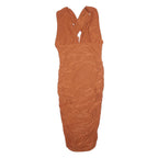 PINK BOUTIQUE Womens Rust Orange Bodycon Woven Sleeveless Midi Dress L Ruched