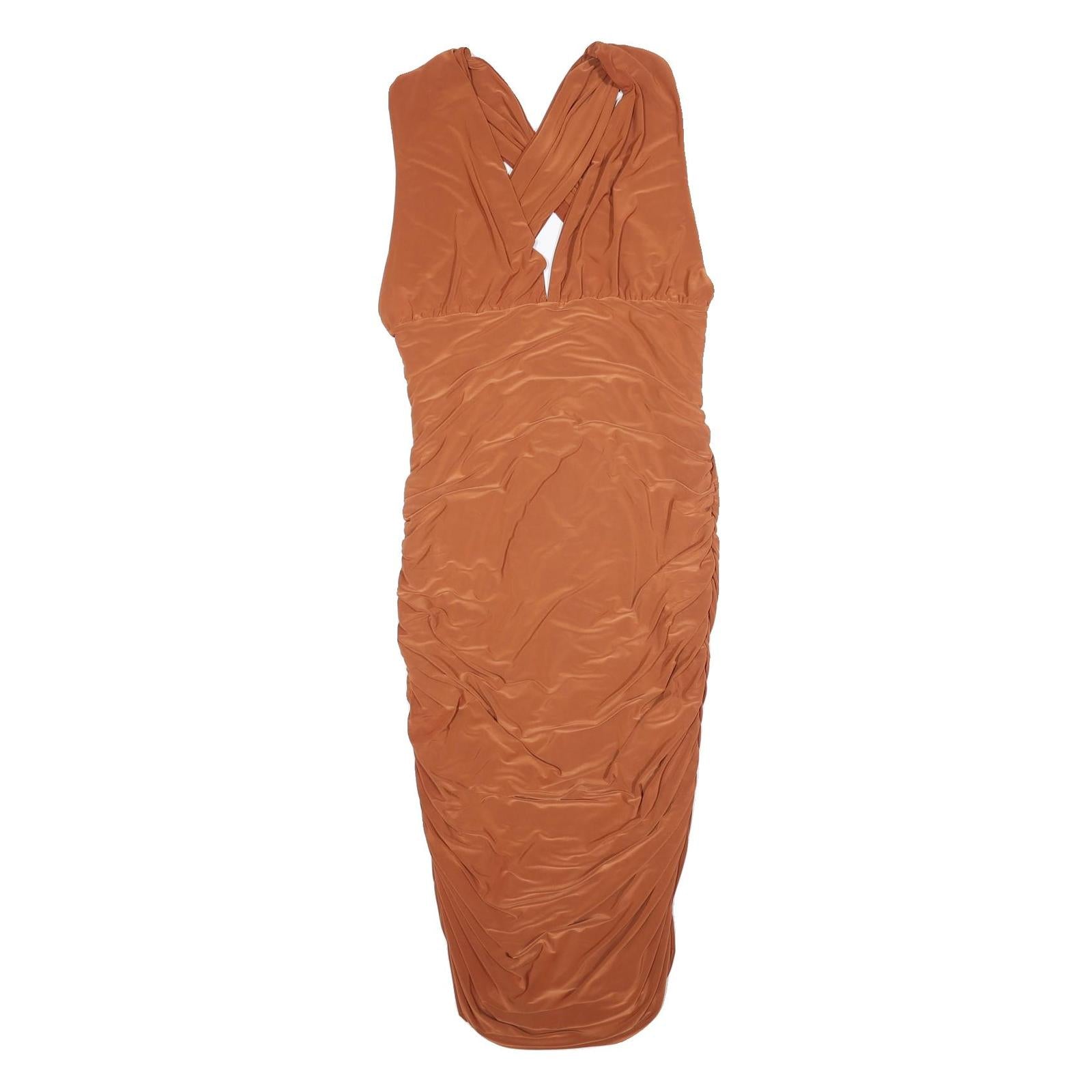 PINK BOUTIQUE Womens Rust Orange Bodycon Woven Sleeveless Midi Dress L Ruched