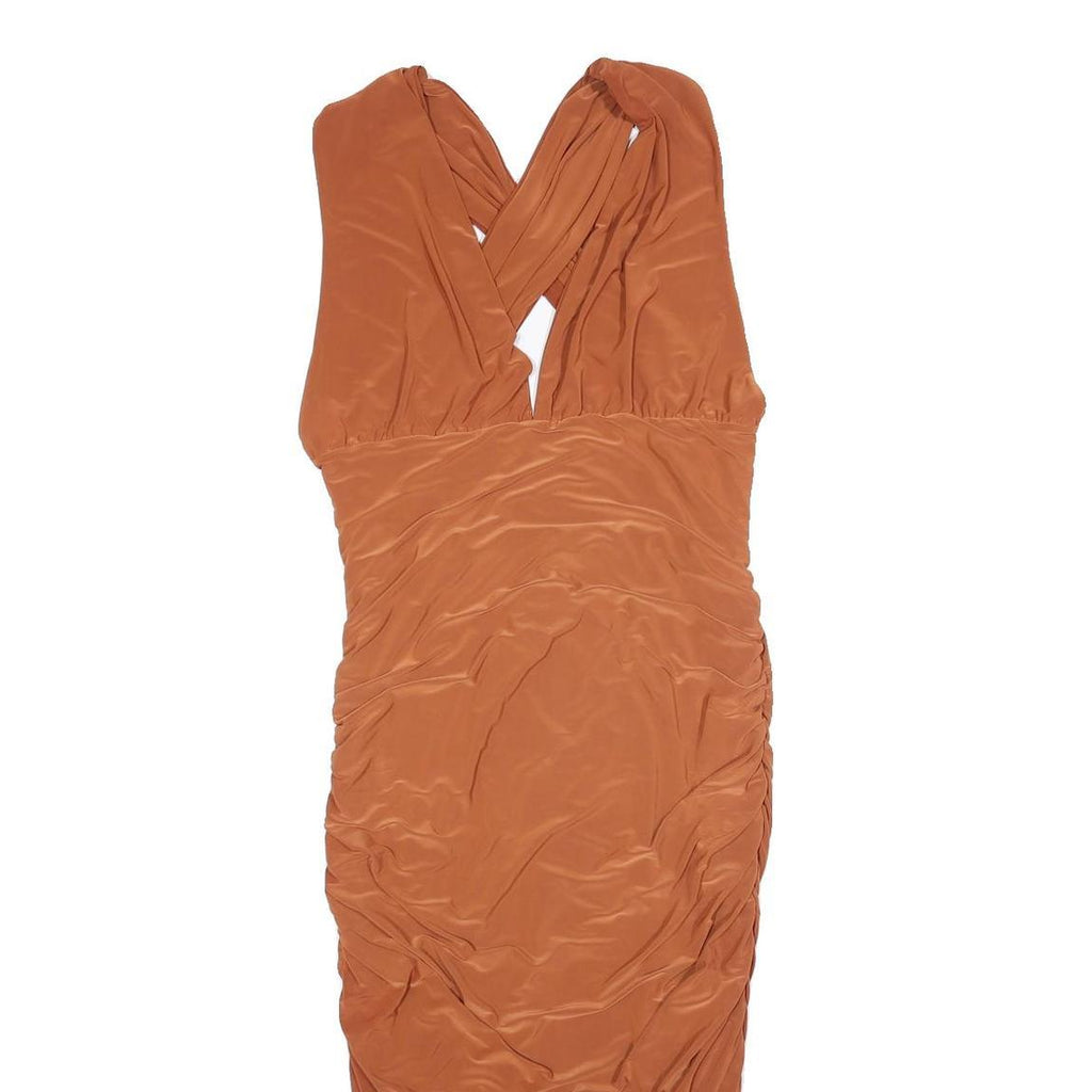 PINK BOUTIQUE Womens Rust Orange Bodycon Woven Sleeveless Midi Dress L Ruched