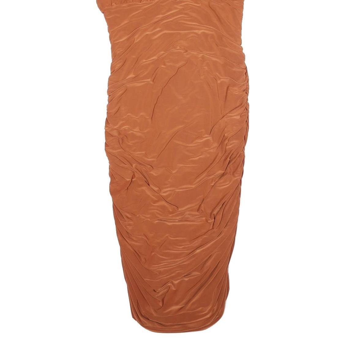 PINK BOUTIQUE Womens Rust Orange Bodycon Woven Sleeveless Midi Dress L Ruched