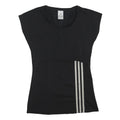 ADIDAS Womens Black & Silver T-Shirt UK 10 Short Sleeve Round Neck Athletic Fit