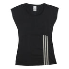 ADIDAS Womens Black & Silver T-Shirt UK 10 Short Sleeve Round Neck Athletic Fit