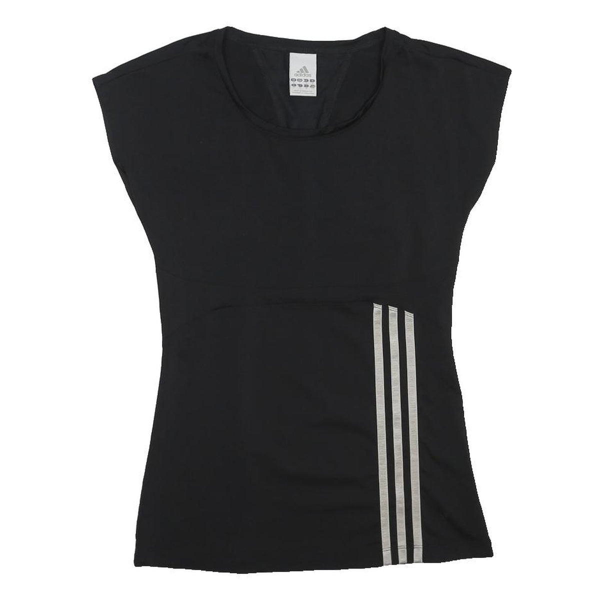 ADIDAS Womens Black & Silver T-Shirt UK 10 Short Sleeve Round Neck Athletic Fit