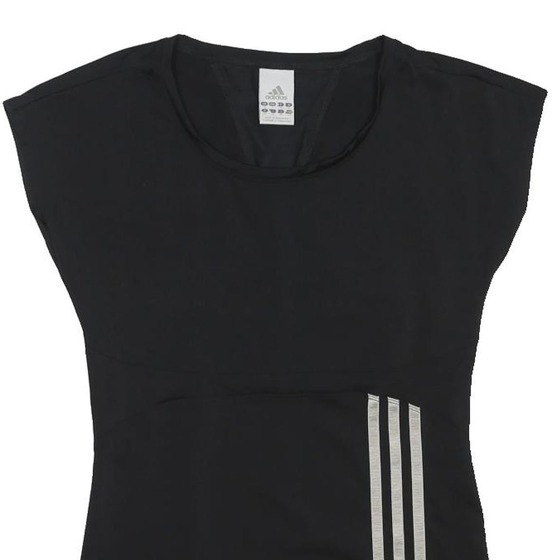 ADIDAS Womens Black & Silver T-Shirt UK 10 Short Sleeve Round Neck Athletic Fit