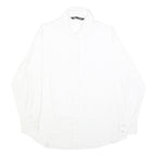 ZARA Mens White Plain Shirt M Cotton Blend Classic Button Collar Long Sleeve