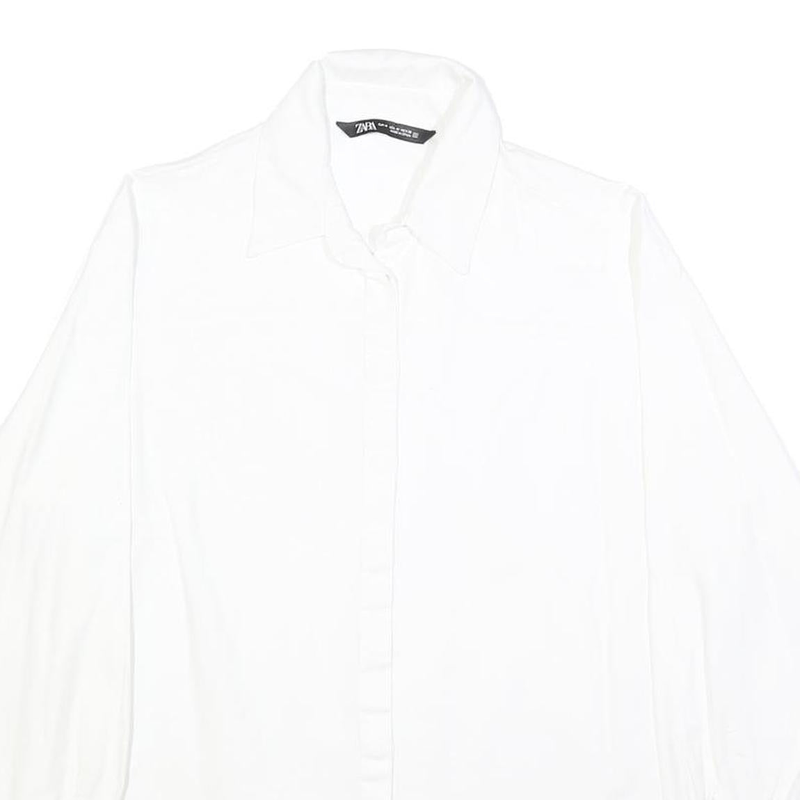 ZARA Mens White Plain Shirt M Cotton Blend Classic Button Collar Long Sleeve