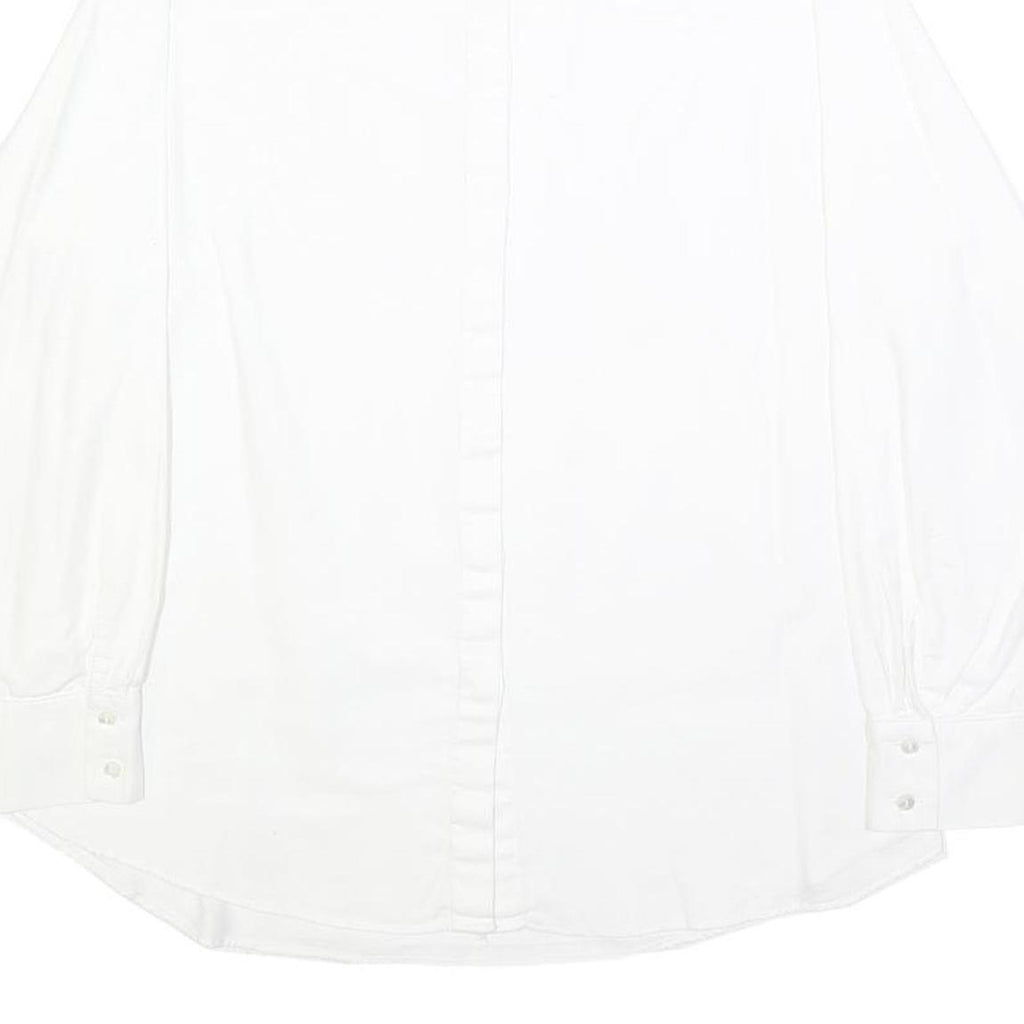 ZARA Mens White Plain Shirt M Cotton Blend Classic Button Collar Long Sleeve