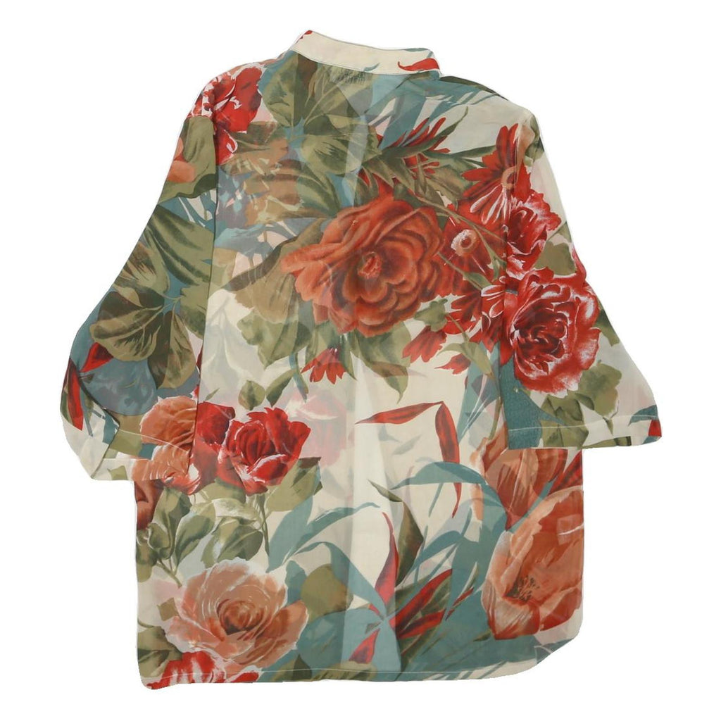 FRANCO BEETLE Womens Floral Print Short Sleeve Collar Top S Summer Casual