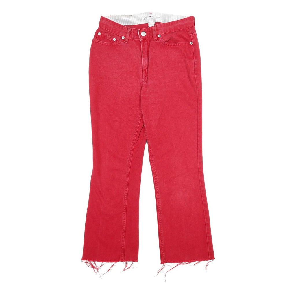 TOMMY HILFIGER Womens Jeans Red Regular Straight Denim Raw W28 L26 Frayed Hem