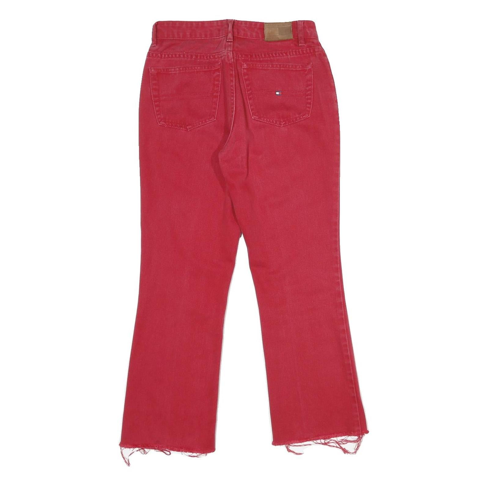 TOMMY HILFIGER Womens Jeans Red Regular Straight Denim Raw W28 L26 Frayed Hem