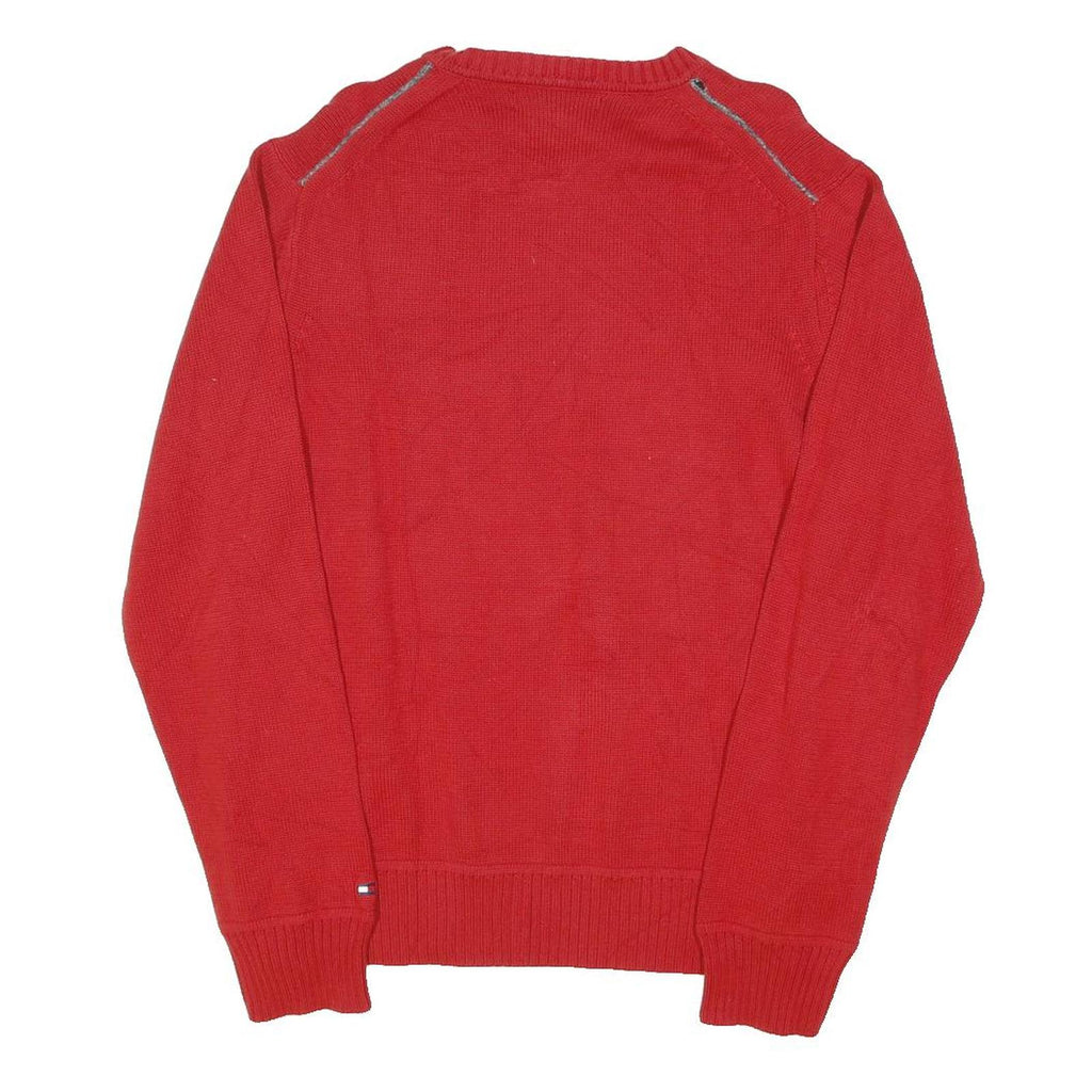 TOMMY HILFIGER Mens Red Patterned Jumper Crew Neck Basic Knit L Cotton Blend
