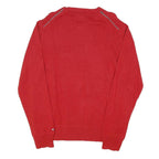 TOMMY HILFIGER Mens Red Patterned Jumper Crew Neck Basic Knit L Cotton Blend
