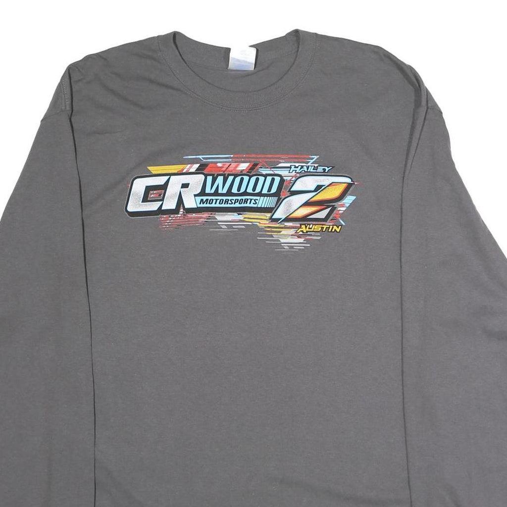 PORT AND COMPANY Mens Grey CR Wood Motorsports Long Sleeve Crew Neck XL Racing