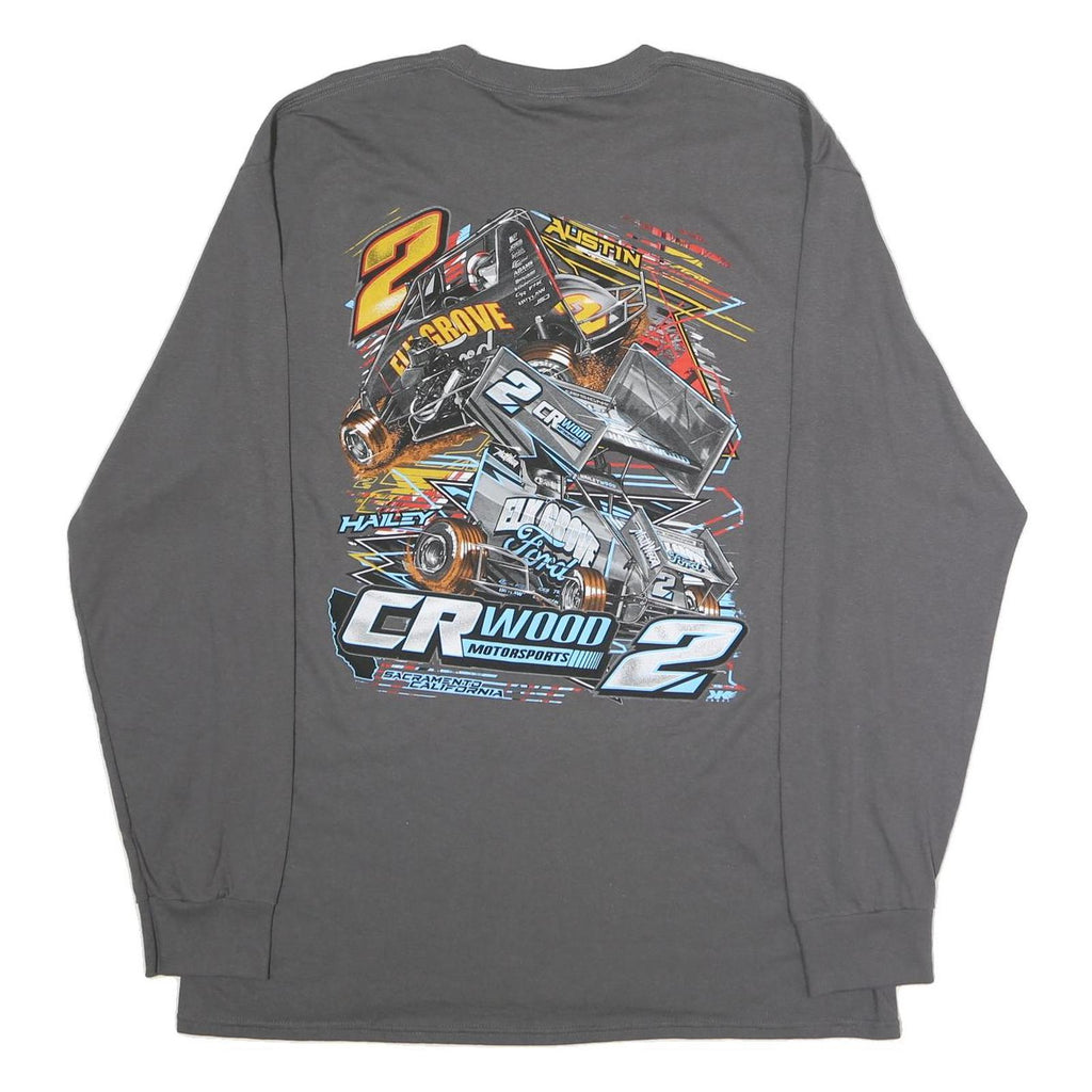 PORT AND COMPANY Mens Grey CR Wood Motorsports Long Sleeve Crew Neck XL Racing