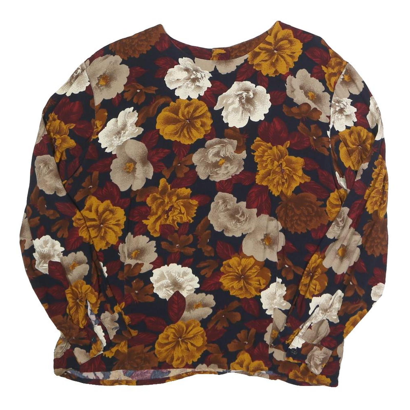 JONES NEW YORK Womens Navy Blue & Mustard Floral Printed Long Sleeve Round Neck