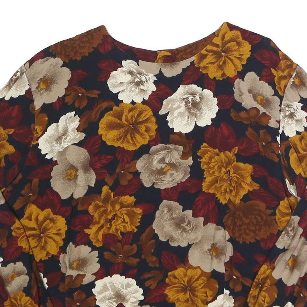 JONES NEW YORK Womens Navy Blue & Mustard Floral Printed Long Sleeve Round Neck