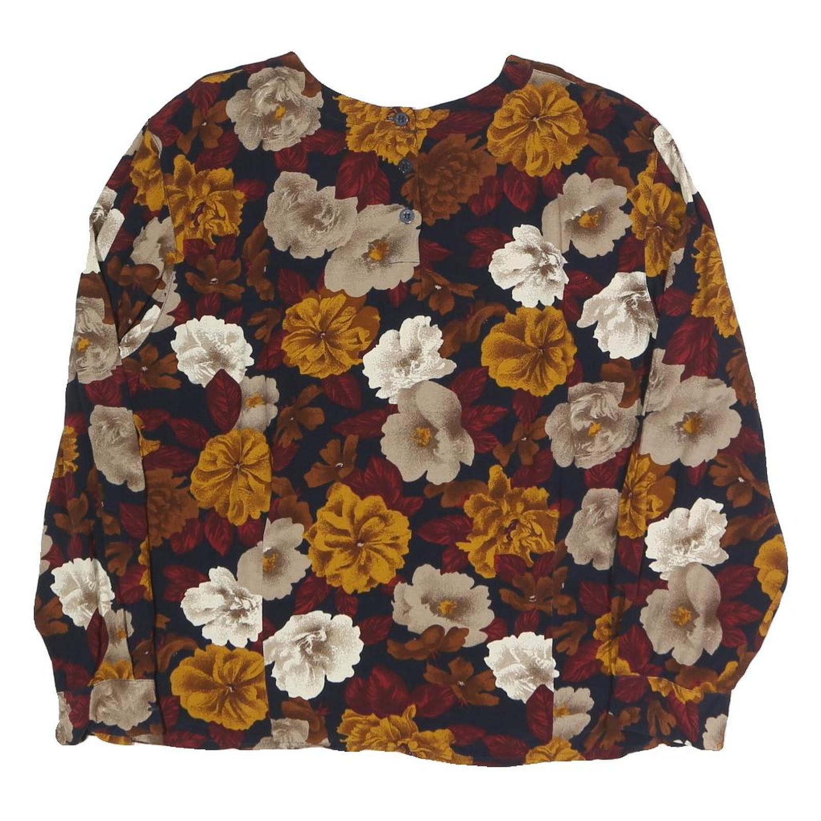 JONES NEW YORK Womens Navy Blue & Mustard Floral Printed Long Sleeve Round Neck