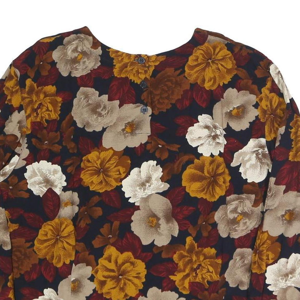 JONES NEW YORK Womens Navy Blue & Mustard Floral Printed Long Sleeve Round Neck