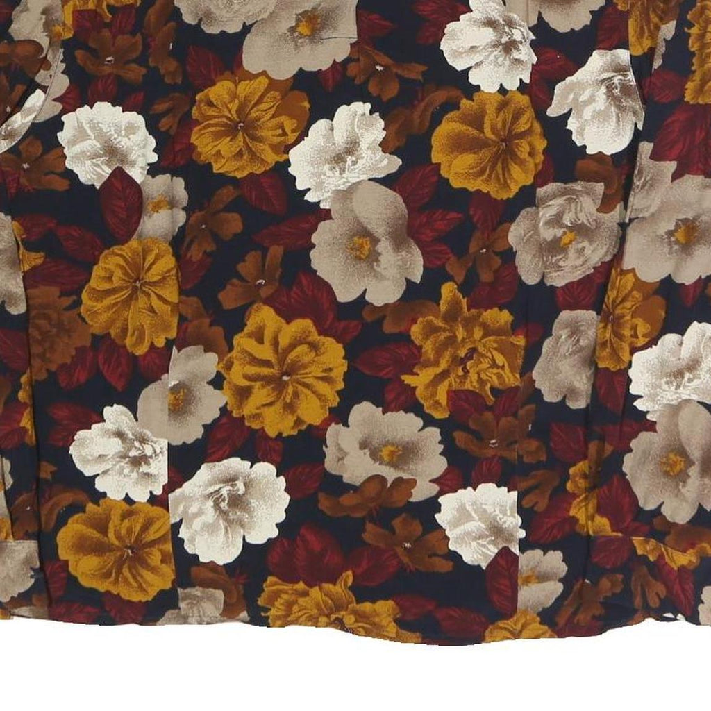 JONES NEW YORK Womens Navy Blue & Mustard Floral Printed Long Sleeve Round Neck