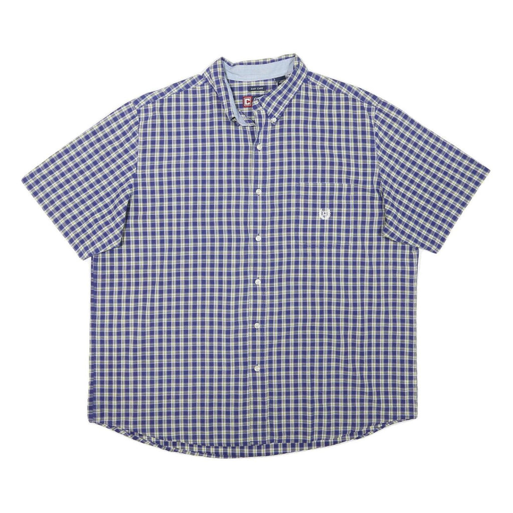 CHAPS Mens Blue & Cream Check Short Sleeve Shirt 2XL Cotton Blend Casual Button