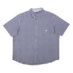 CHAPS Mens Blue & Cream Check Short Sleeve Shirt 2XL Cotton Blend Casual Button