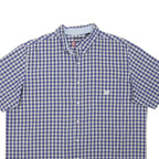 CHAPS Mens Blue & Cream Check Short Sleeve Shirt 2XL Cotton Blend Casual Button