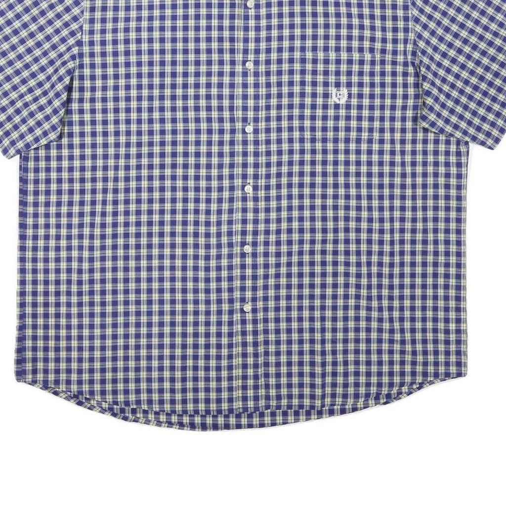 CHAPS Mens Blue & Cream Check Short Sleeve Shirt 2XL Cotton Blend Casual Button