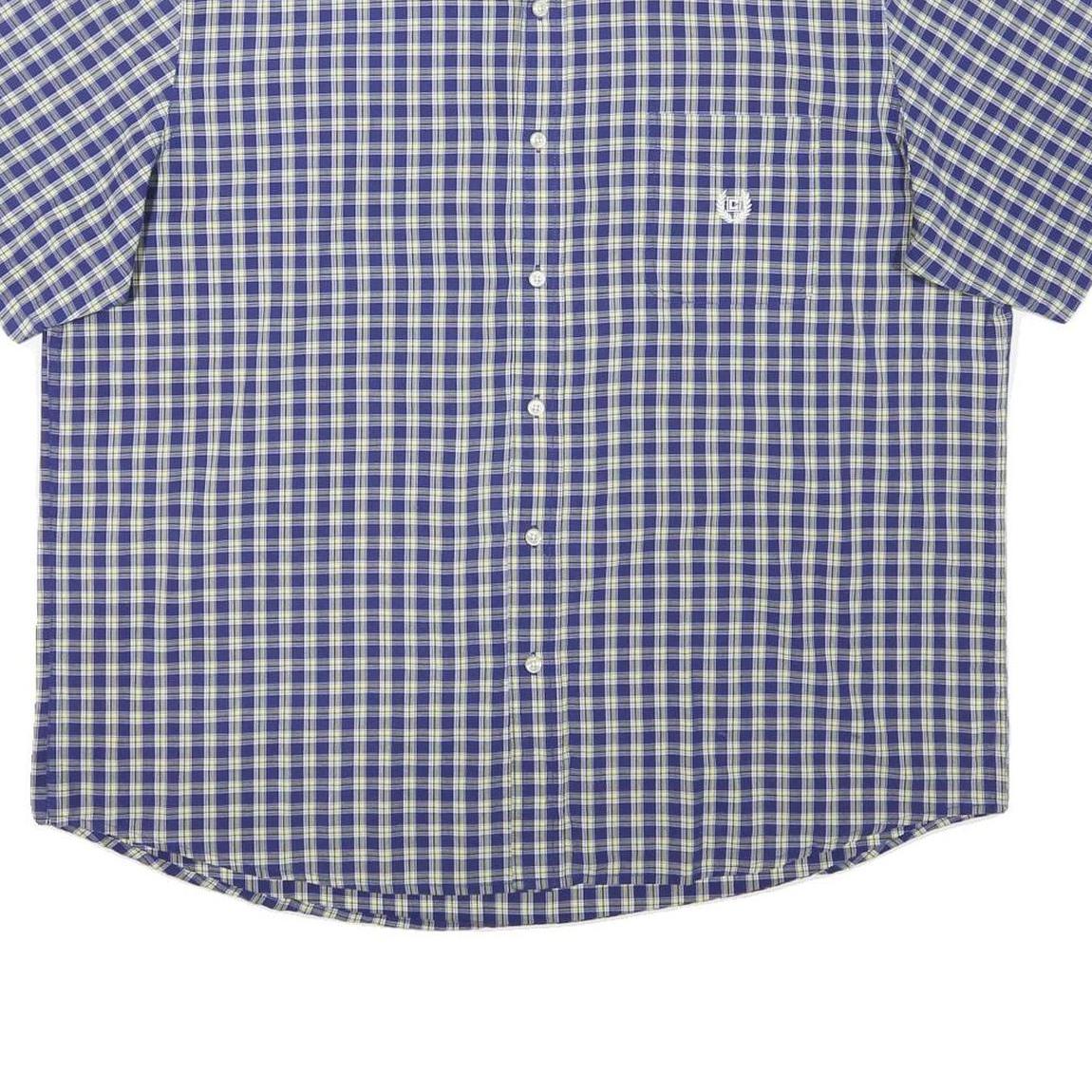 CHAPS Mens Blue & Cream Check Short Sleeve Shirt 2XL Cotton Blend Casual Button