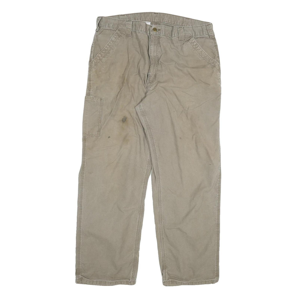 CARHARTT Mens Cotton Blend Beige Relaxed Straight Trousers W40 L32 Workwear