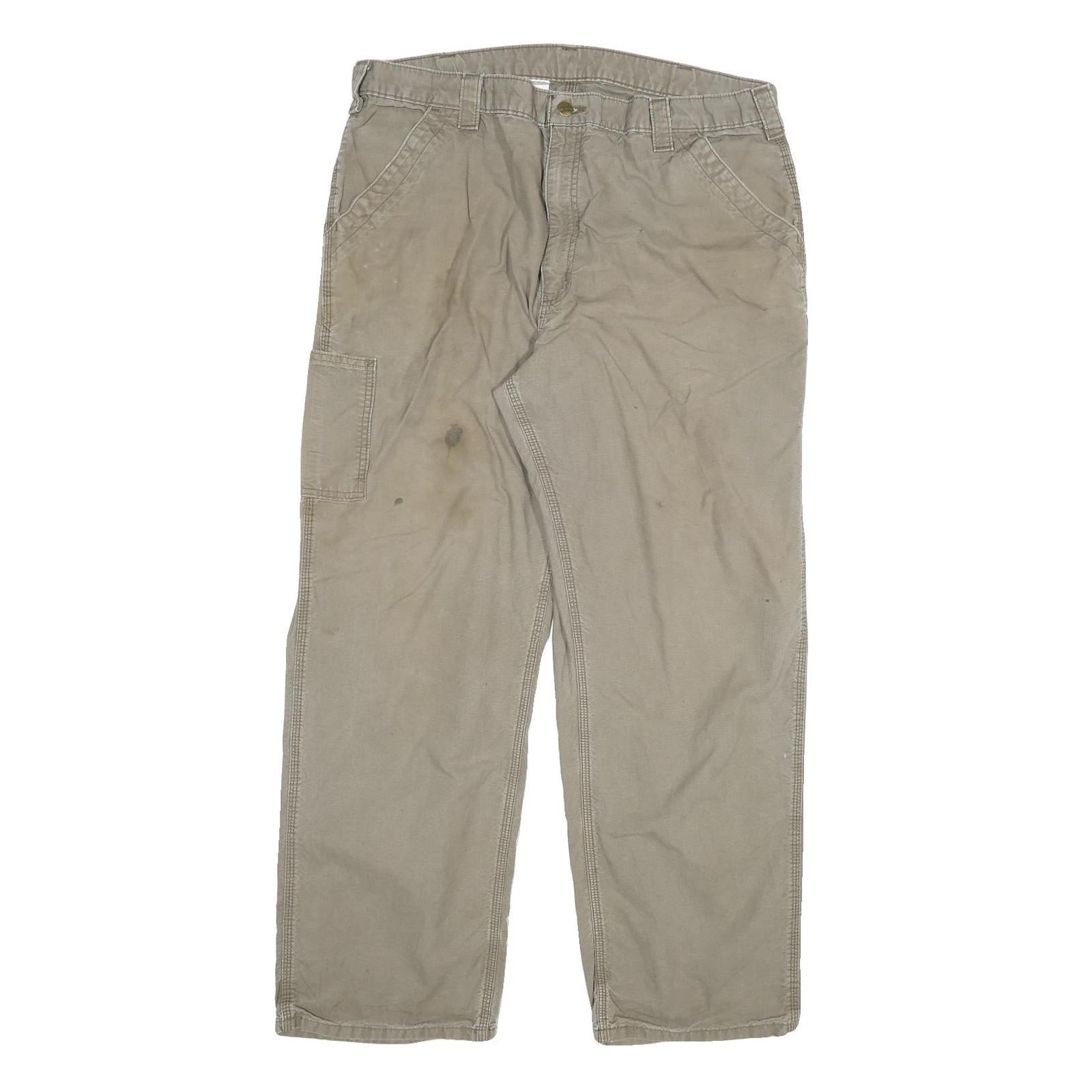 CARHARTT Mens Cotton Blend Beige Relaxed Straight Trousers W40 L32 Workwear
