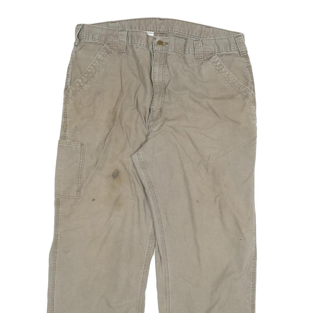 CARHARTT Mens Cotton Blend Beige Relaxed Straight Trousers W40 L32 Workwear