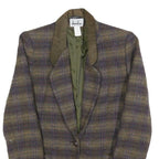 DAVID N Womens Olive Green & Purple Checked Wool Blend Button Jacket M Woven
