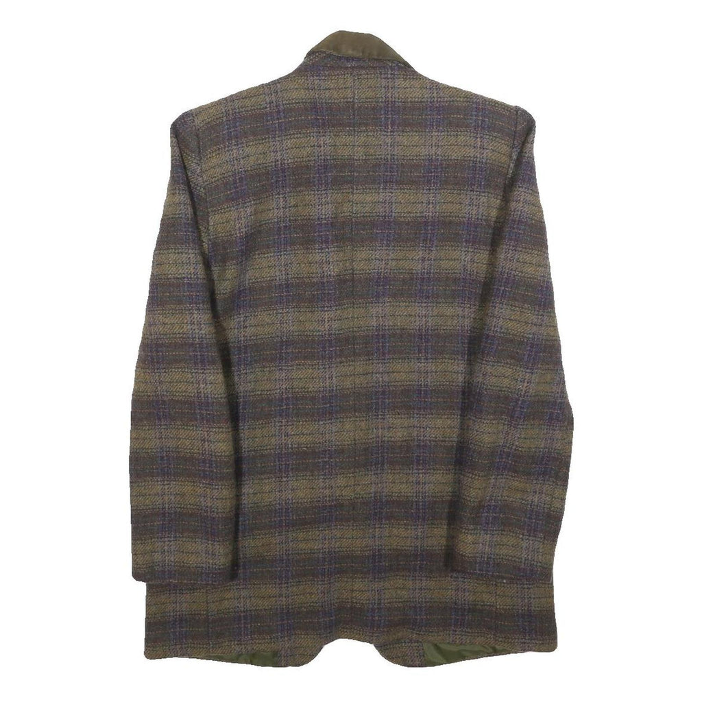 DAVID N Womens Olive Green & Purple Checked Wool Blend Button Jacket M Woven