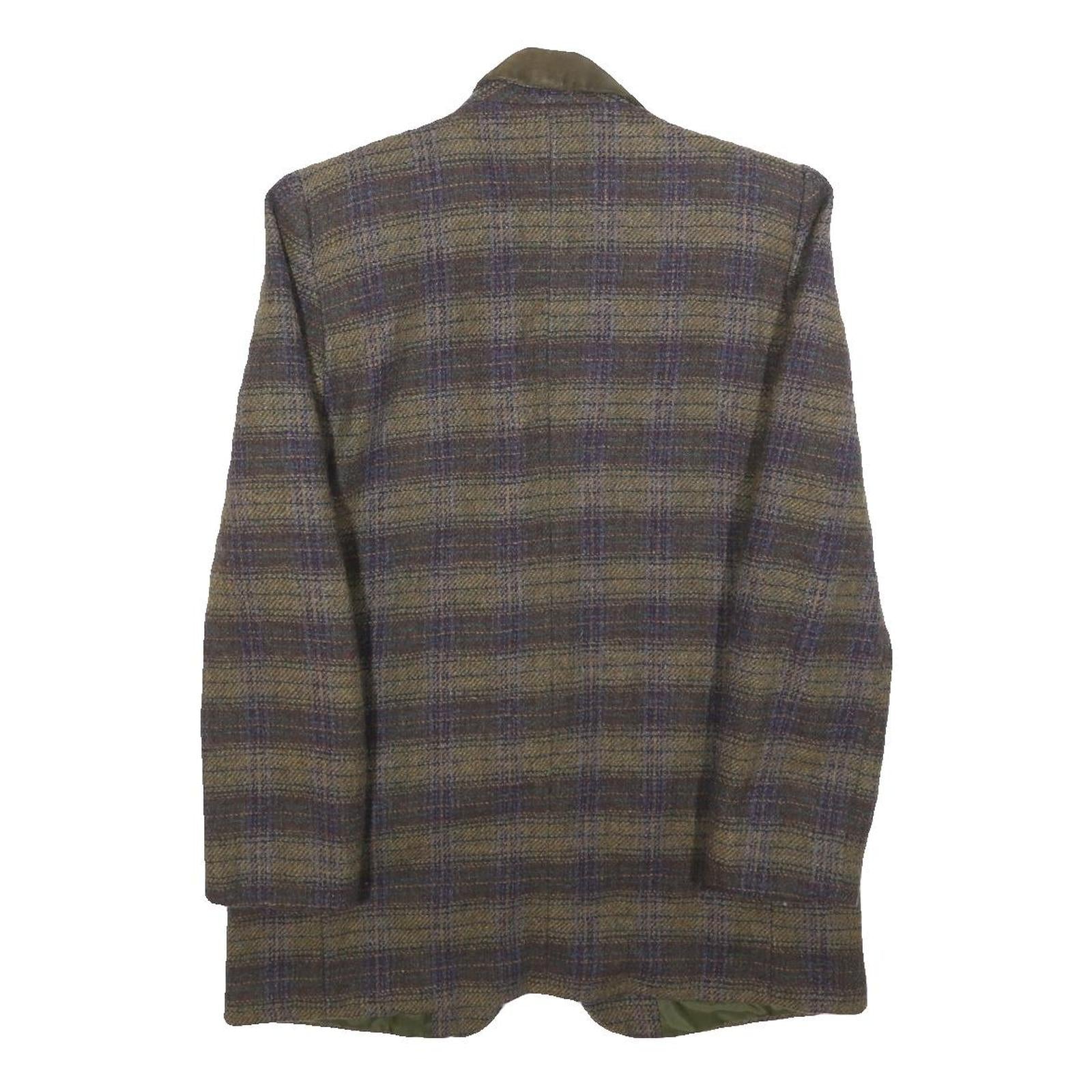 DAVID N Womens Olive Green & Purple Checked Wool Blend Button Jacket M Woven