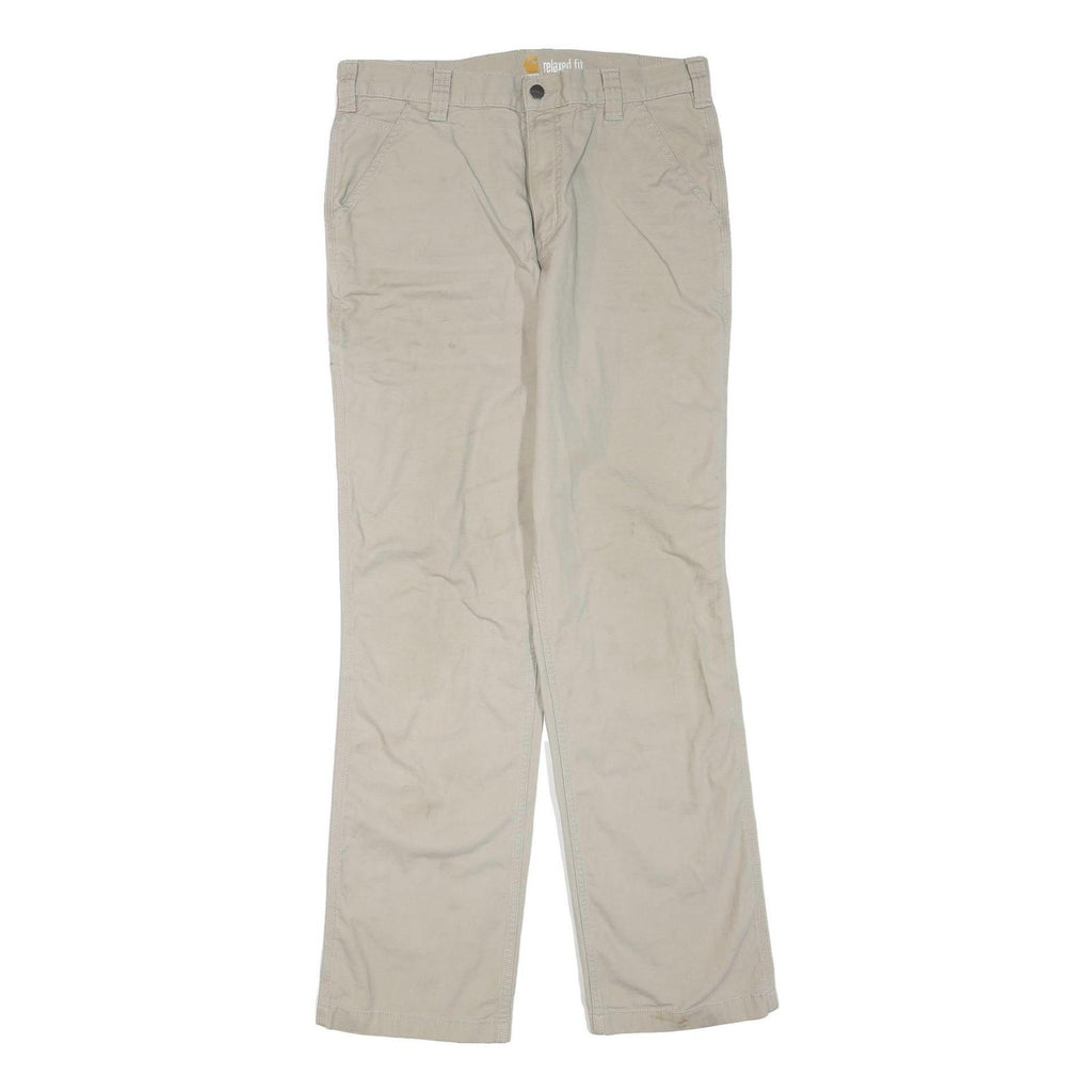 CARHARTT Mens Cotton Blend Beige Regular Fit Straight Leg Trousers W34 L36