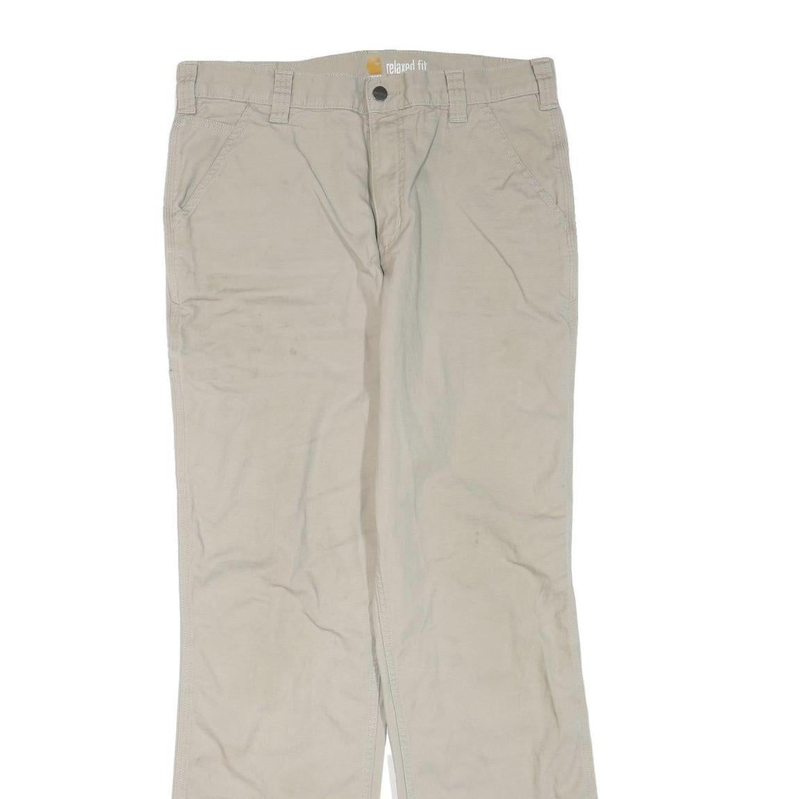 CARHARTT Mens Cotton Blend Beige Regular Fit Straight Leg Trousers W34 L36