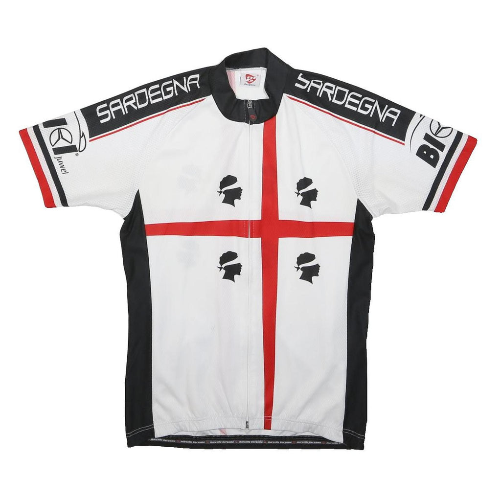 BERGAMO Mens White Black & Red Cycling Jersey M Short Sleeve Round Neck