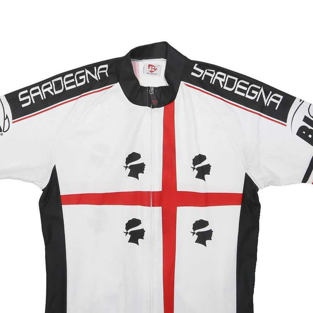 BERGAMO Mens White Black & Red Cycling Jersey M Short Sleeve Round Neck