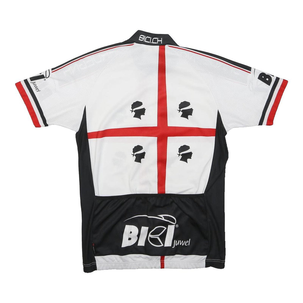 BERGAMO Mens White Black & Red Cycling Jersey M Short Sleeve Round Neck