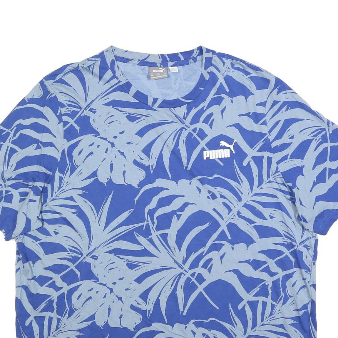 PUMA Mens Blue Leaf Print T-Shirt 2XL Short Sleeve Crew Neck Casual Wear